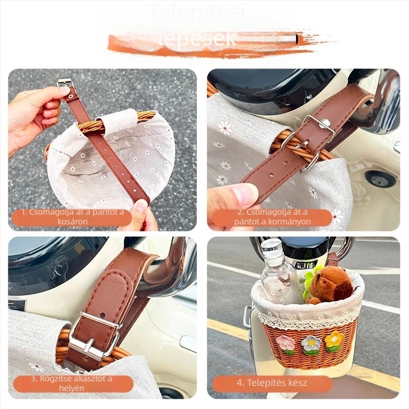 Elülső kerékpár/motorkerékpár kosár – Szövött mesterséges rattanból készült tárolórekesz