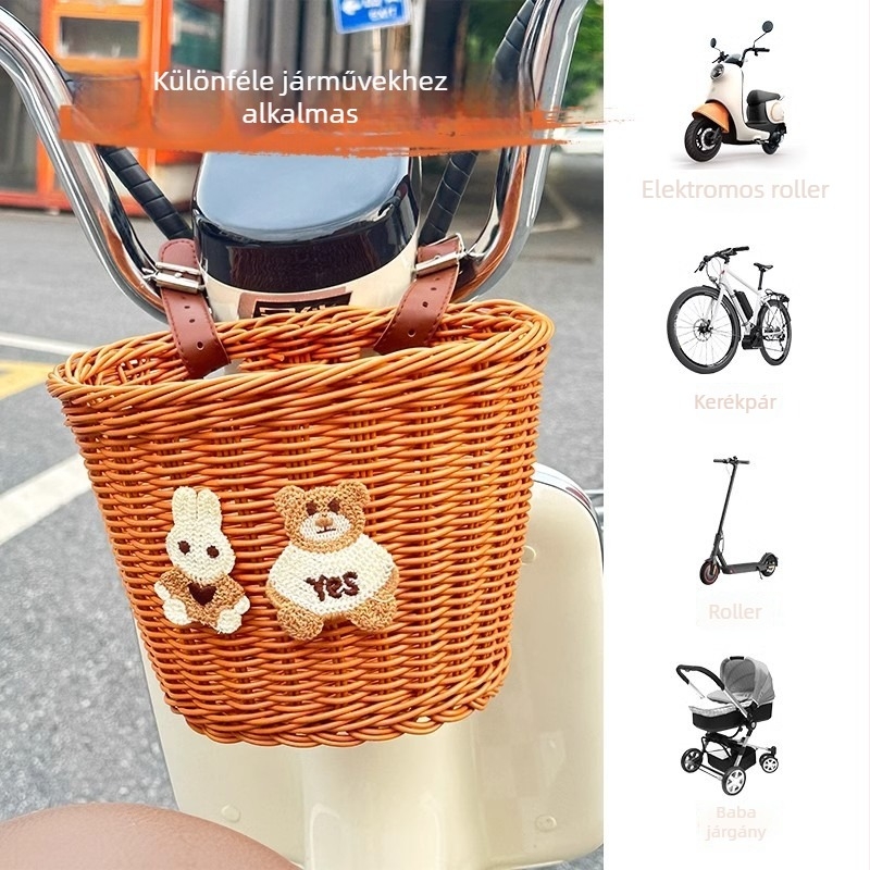Elülső kerékpár/motorkerékpár kosár – Szövött mesterséges rattanból készült tárolórekesz