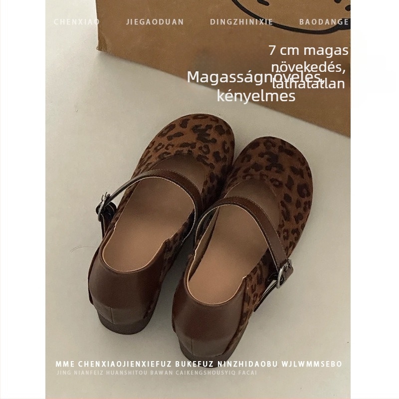 Női Mary Jane cipő 7 cm-es magasságnöveléssel, csatos záródás, mikroszálas bőr, kerek orr, EVA belső talp, gumi talp
