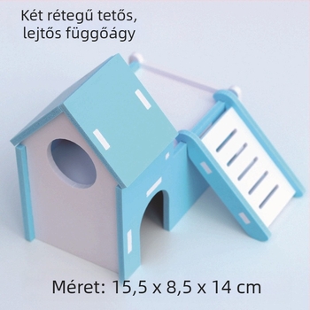 Hörcsög ház fészekkel - kétszintes kunyhó, fa-plasztik anyag