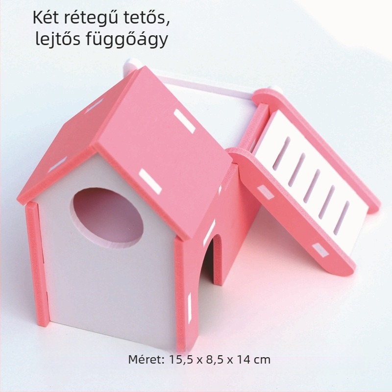 Hörcsög ház fészekkel - kétszintes kunyhó, fa-plasztik anyag