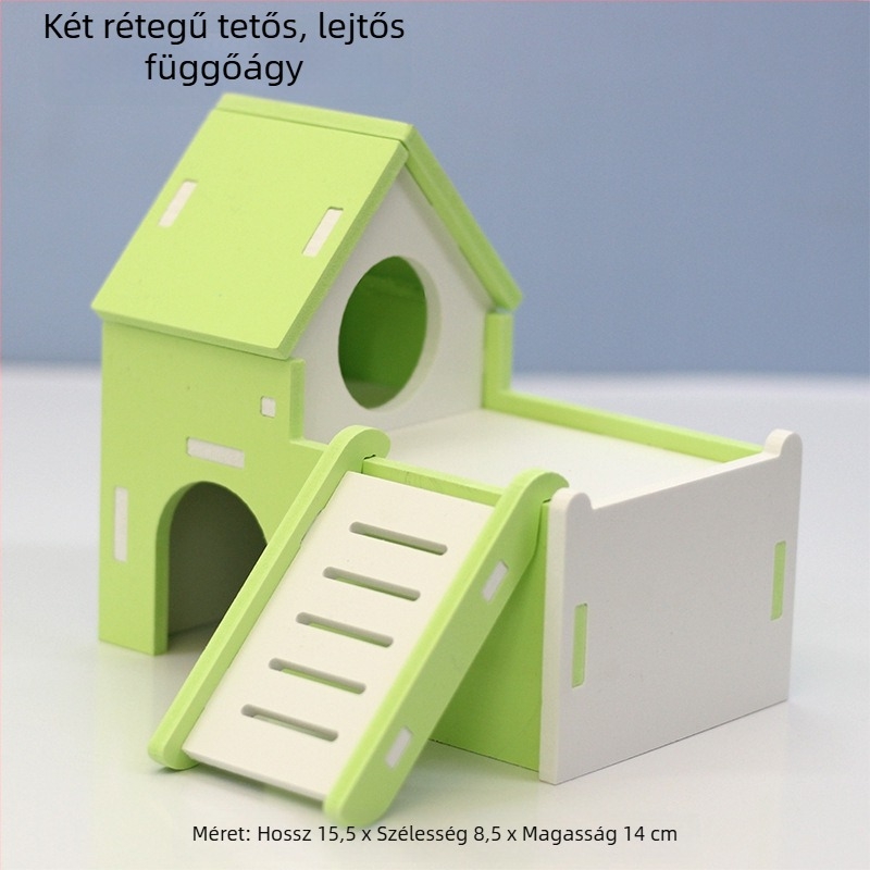 Hörcsög ház fészekkel - kétszintes kunyhó, fa-plasztik anyag