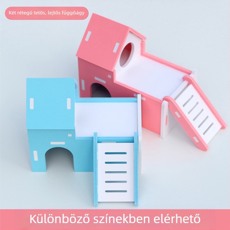 Hörcsög ház fészekkel - kétszintes kunyhó, fa-plasztik anyag