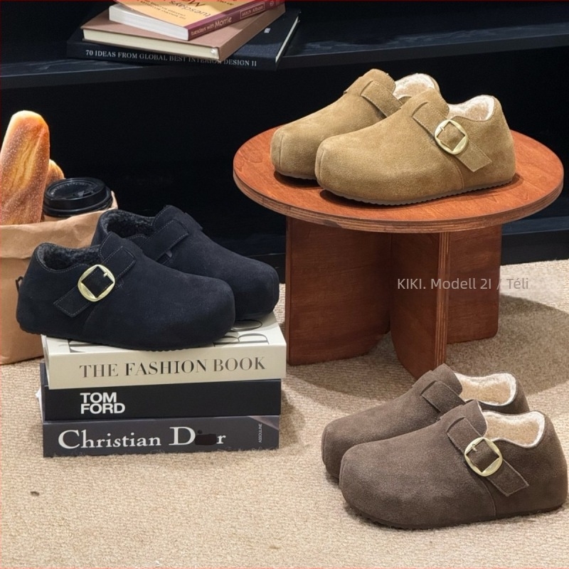 Mollykiki retro Birkenstock-stílusú női slip-on cipő, Velcro-zárás, felső anyag: marha velúr/ velúr, sarokmagasság 3–5 cm