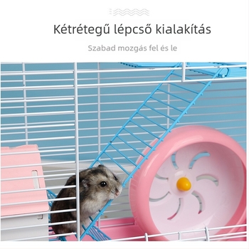 47 cm-es hörcsögketrec, emelt alapú, hörcsögfészekkel, moduláris háromszintes kialakítás
