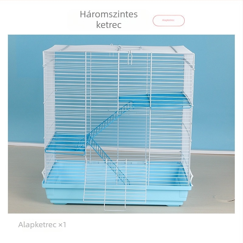 47 cm-es hörcsögketrec, emelt alapú, hörcsögfészekkel, moduláris háromszintes kialakítás