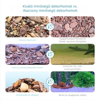 Akváriumi dekoráció: patakmenti kövek a talaj homokos megjelenésével