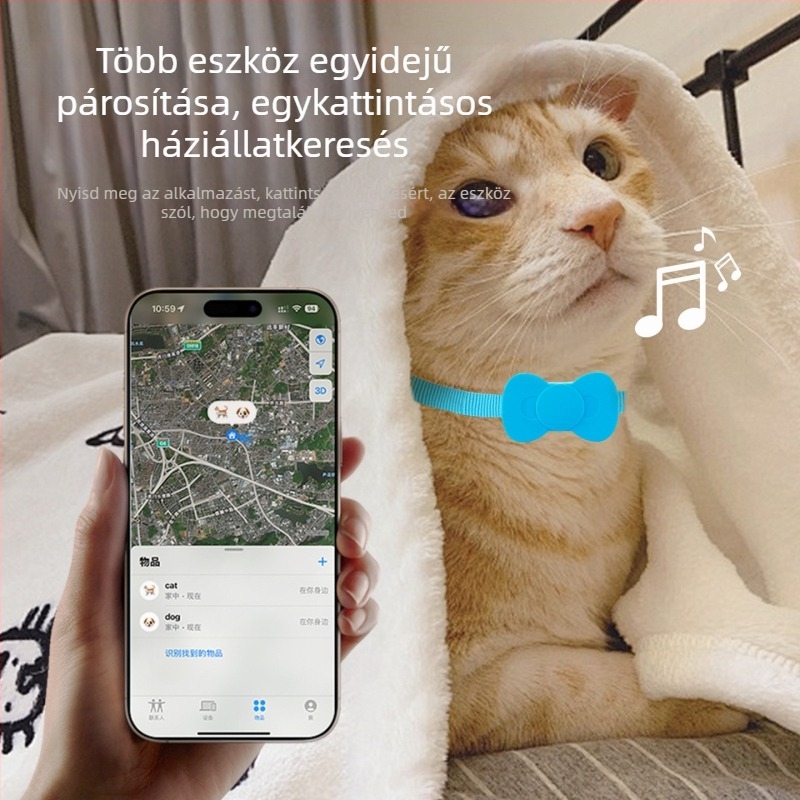 Háziállatok nyakörvének helymeghatározója teljes szilikon burkolattal a veszteség megelőzésére — Bluetooth 5.0, ABS ház, 210 mAh akkumulátor, 40 g súly