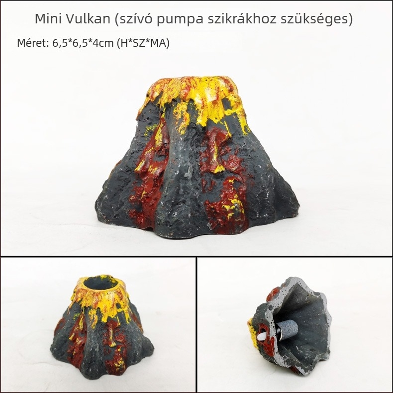 BABYER vulkan alakú akváriumi dekoráció szintetikus gyantából, akváriumi tájépítésre és aerációra
