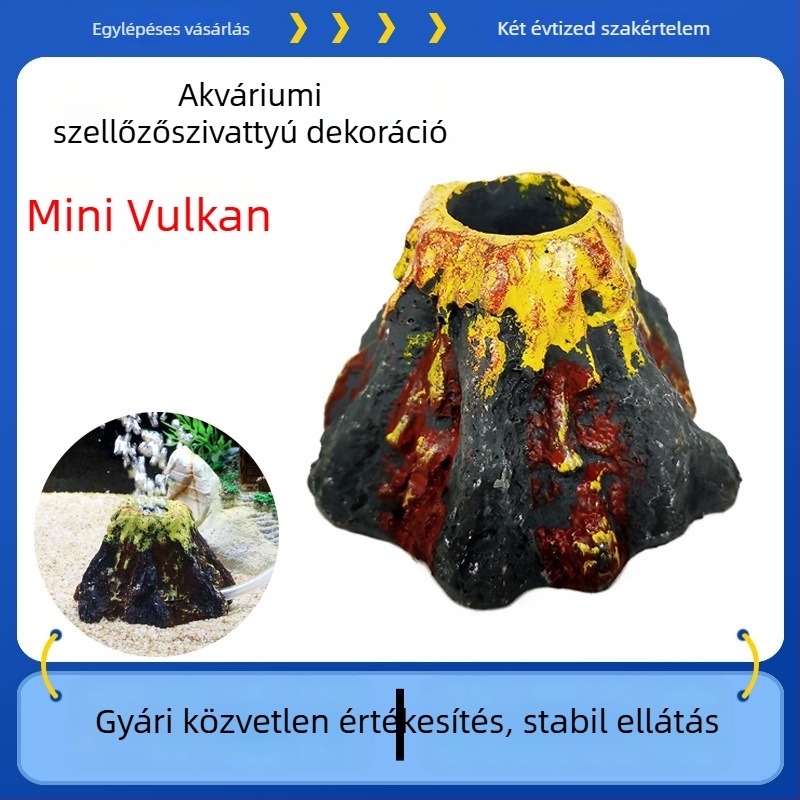 BABYER vulkan alakú akváriumi dekoráció szintetikus gyantából, akváriumi tájépítésre és aerációra