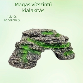 Akvarisztikai táj dekoráció teknőssel: mászó- és napozóplatform, barlang és lejtős pihenőterület — Termékkód Y025 terrace; súly 310; Crafts; kő tájkép dekoráció