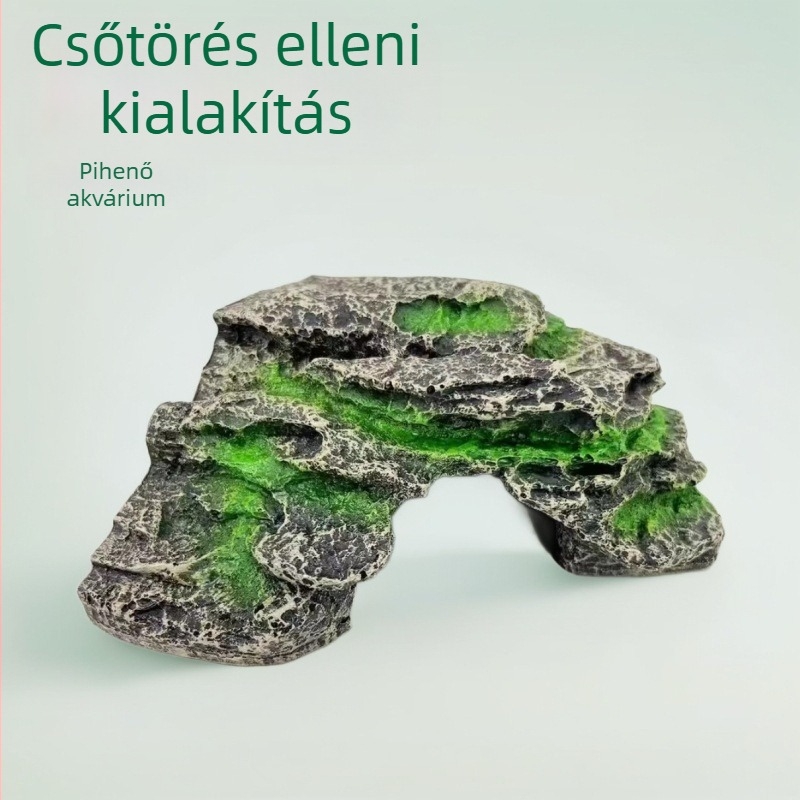 Akvarisztikai táj dekoráció teknőssel: mászó- és napozóplatform, barlang és lejtős pihenőterület — Termékkód Y025 terrace; súly 310; Crafts; kő tájkép dekoráció