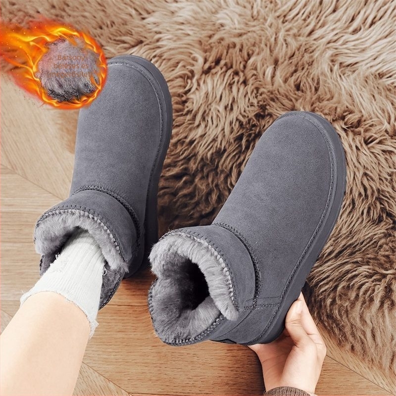 Uniszex téli hócsizma fleece béléssel, meleg és könnyű, felső része pamutból