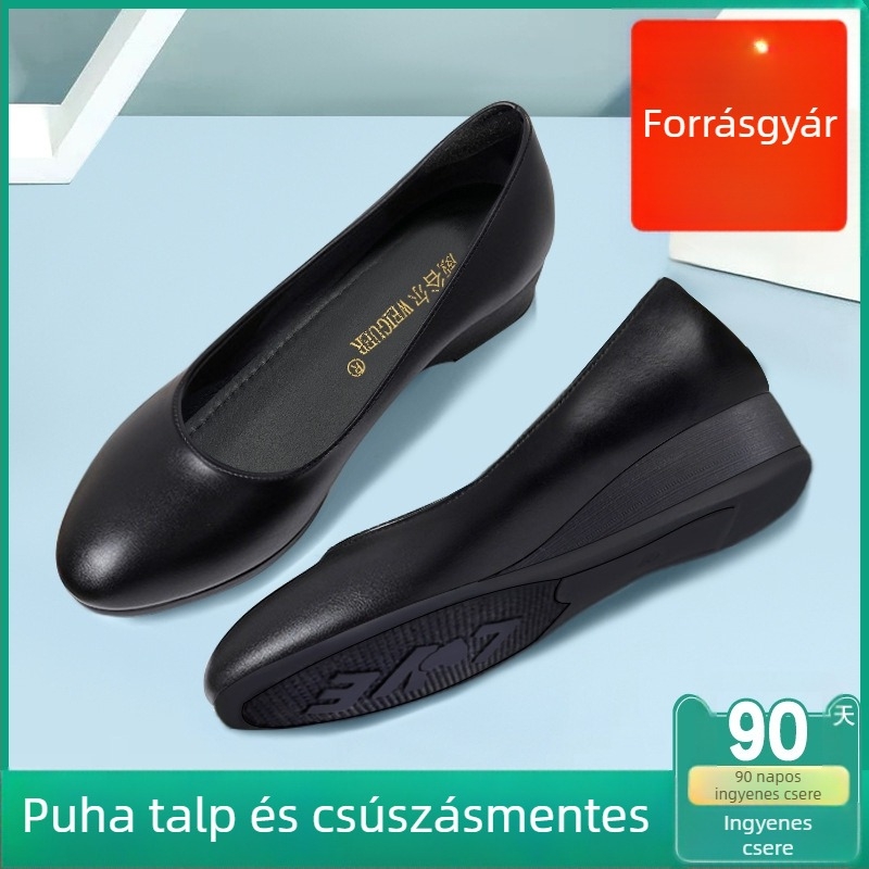 Női klíncipő kerek orrú, mikroanyag felsőrész, gumírozott talp, alacsony klín (<3 cm), slip-on, formális lábbeli