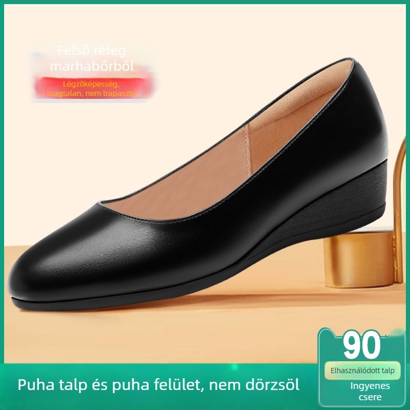 Női klíncipő kerek orrú, mikroanyag felsőrész, gumírozott talp, alacsony klín (<3 cm), slip-on, formális lábbeli