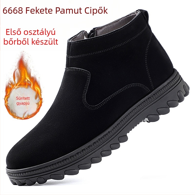 Férfi bőr hócsizmák gyapjú béléssel, oldalsó cipzárral, vízálló és csúszásmentes talppal