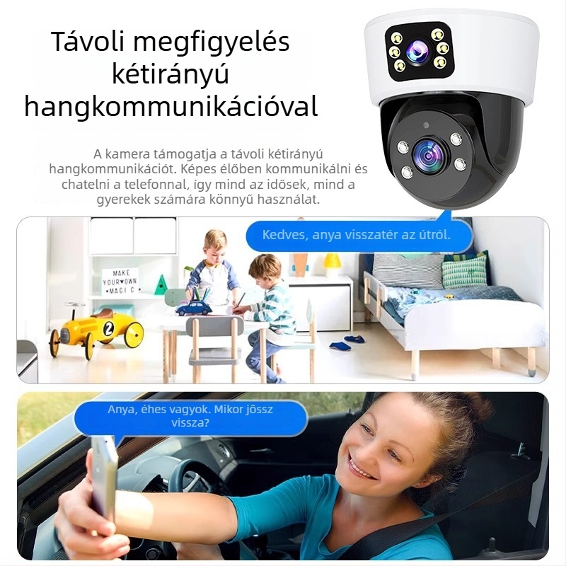 AI‑alapú belső térre szánt gömb alakú otthoni megfigyelő kamera, 360° panorámás látómező, 220V tápegység, automatikus fényerő-kompenzáció, riasztási funkció