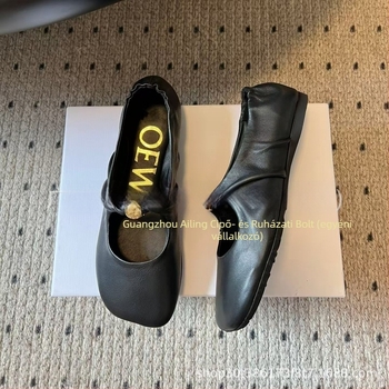 Mary Jane cipők split bőrből, kerek orr, lapos sarok, természetes bőr talptalp, slip-on
