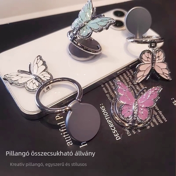 Pillangó gyűrűs telefontartó állvány, forgatható és összecsukható, univerzális