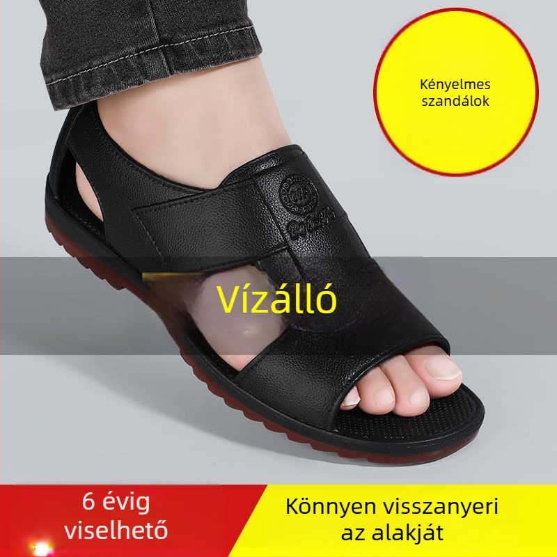 Férfi strandpapucs PVC felsőrésszel, gumírozott talppal, csúszásmentes, légáteresztő, nyitott lábujjakkal, mindennapi strandcipő
