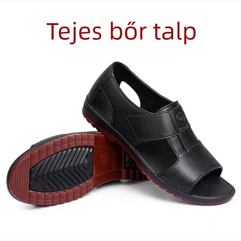 Férfi strandpapucs PVC felsőrésszel, gumírozott talppal, csúszásmentes, légáteresztő, nyitott lábujjakkal, mindennapi strandcipő
