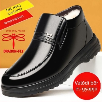 Dragonfly férfi téli bőrs papucs gyapjú bélésével, csúszásmentes talppal