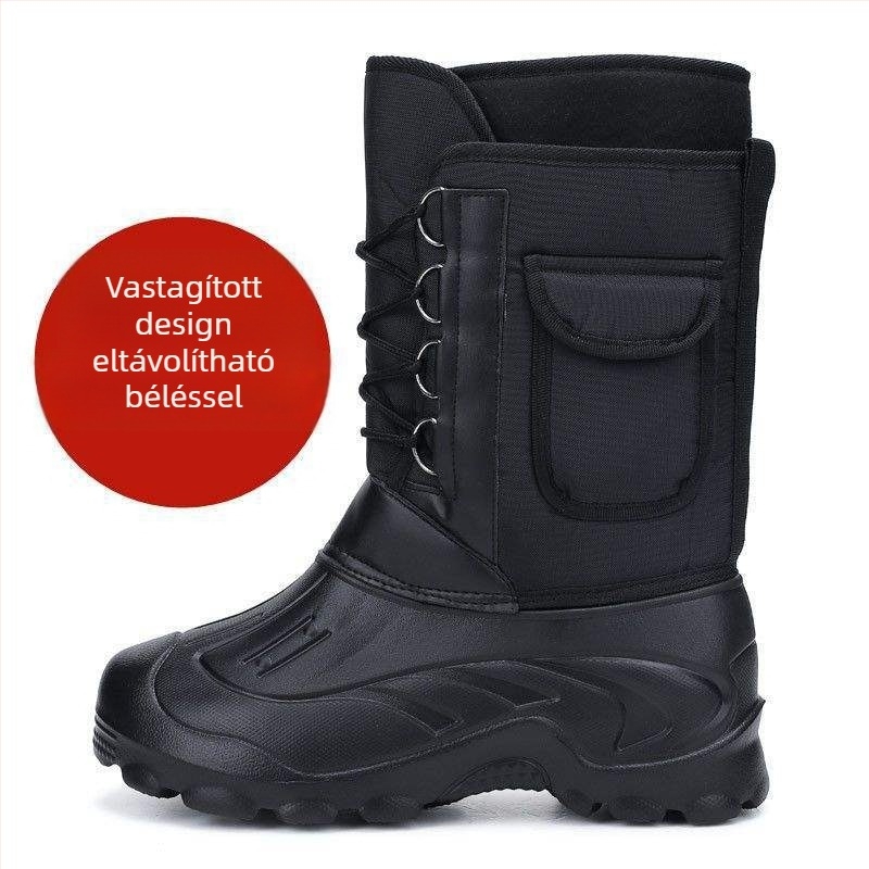 Férfi téli hócsizma, vízálló, csúszásmentes, melegen tartó, magas szárú, bolyhos bélés, EVA felső rész és EVA talp