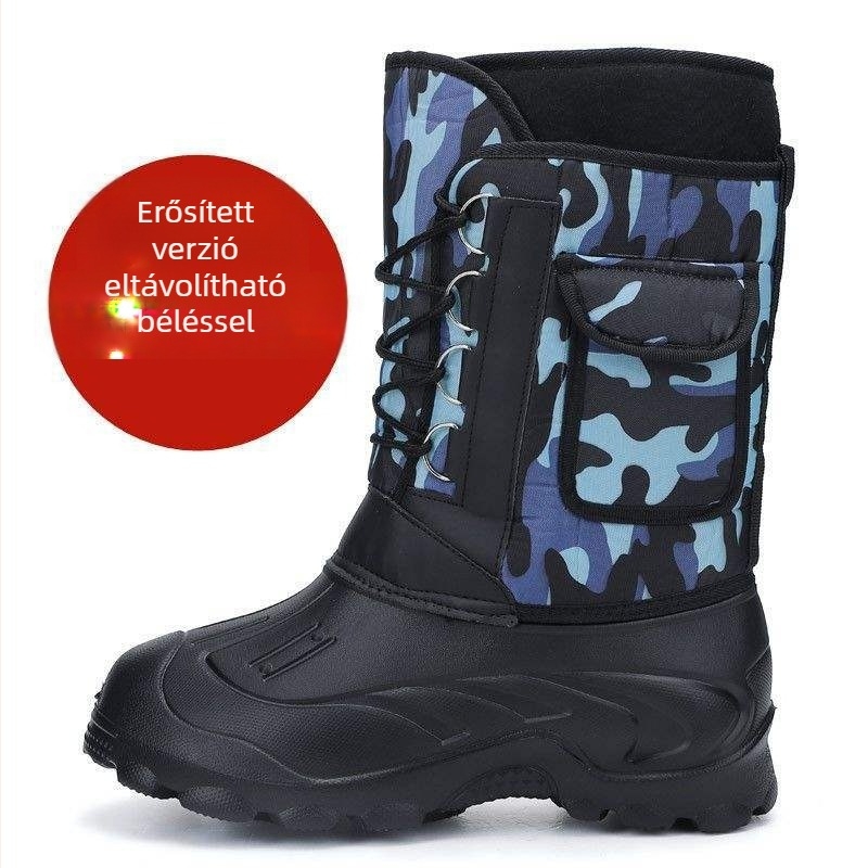 Férfi téli hócsizma, vízálló, csúszásmentes, melegen tartó, magas szárú, bolyhos bélés, EVA felső rész és EVA talp