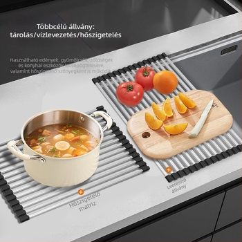 Dongxing rozsdamentes acél – roll-up konyhai leeresztő állvány, összecsukható edény-tároló