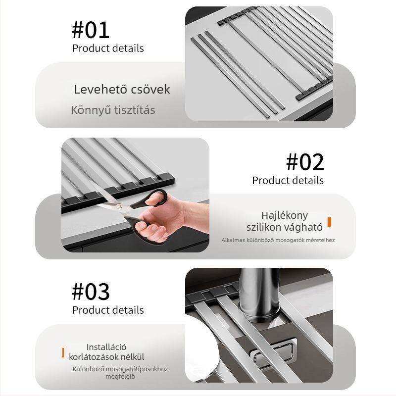 Dongxing rozsdamentes acél – roll-up konyhai leeresztő állvány, összecsukható edény-tároló