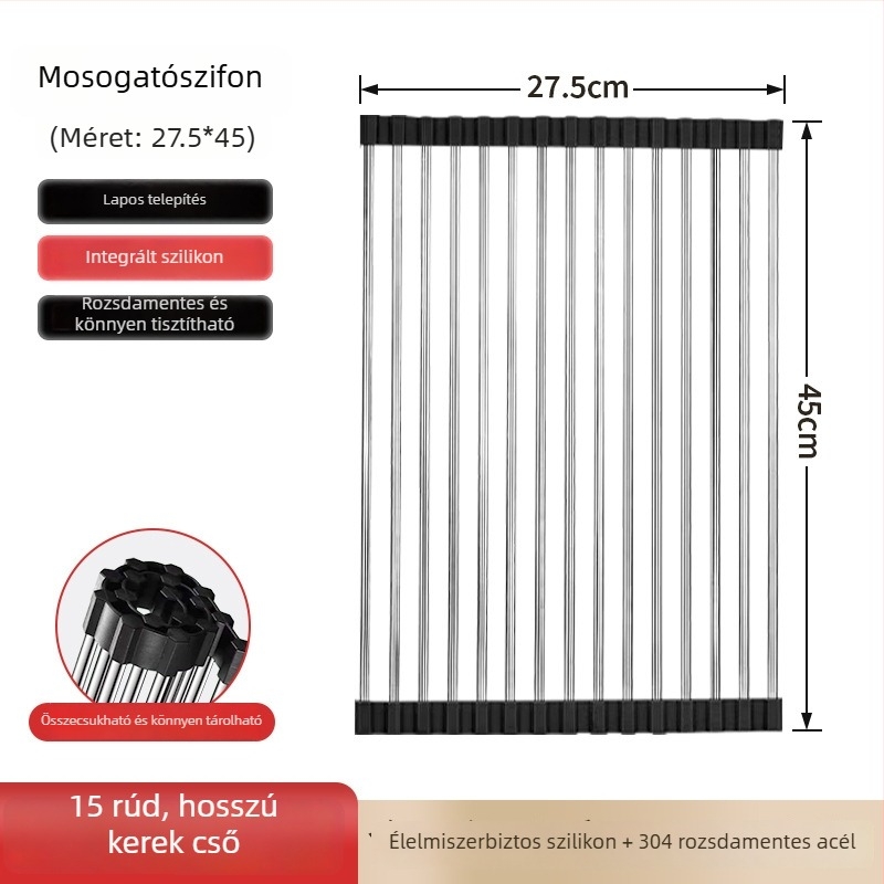 Dongxing rozsdamentes acél – roll-up konyhai leeresztő állvány, összecsukható edény-tároló