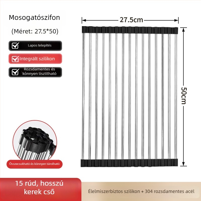 Dongxing rozsdamentes acél – roll-up konyhai leeresztő állvány, összecsukható edény-tároló