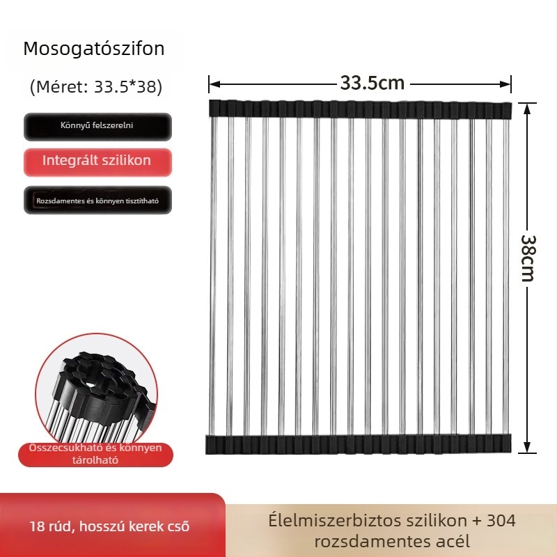 Dongxing rozsdamentes acél – roll-up konyhai leeresztő állvány, összecsukható edény-tároló