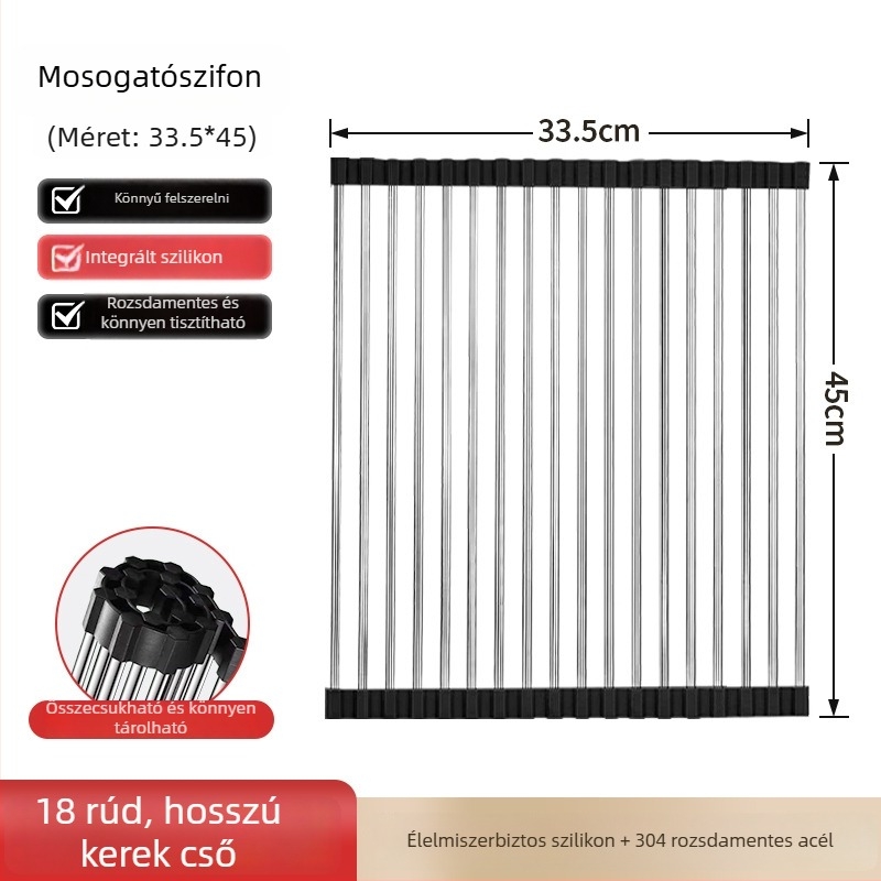 Dongxing rozsdamentes acél – roll-up konyhai leeresztő állvány, összecsukható edény-tároló