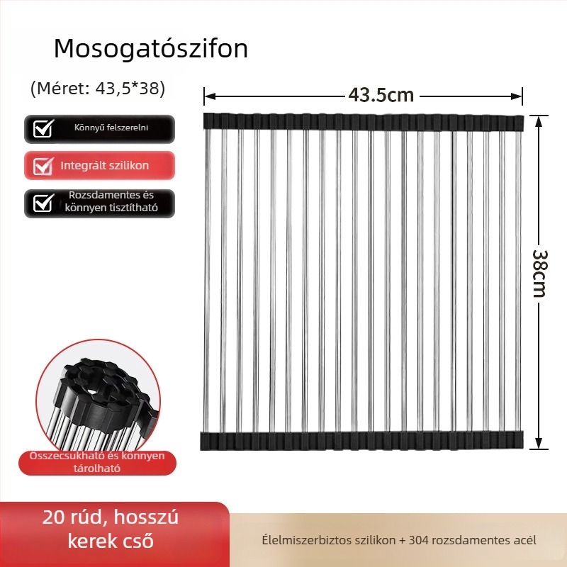 Dongxing rozsdamentes acél – roll-up konyhai leeresztő állvány, összecsukható edény-tároló