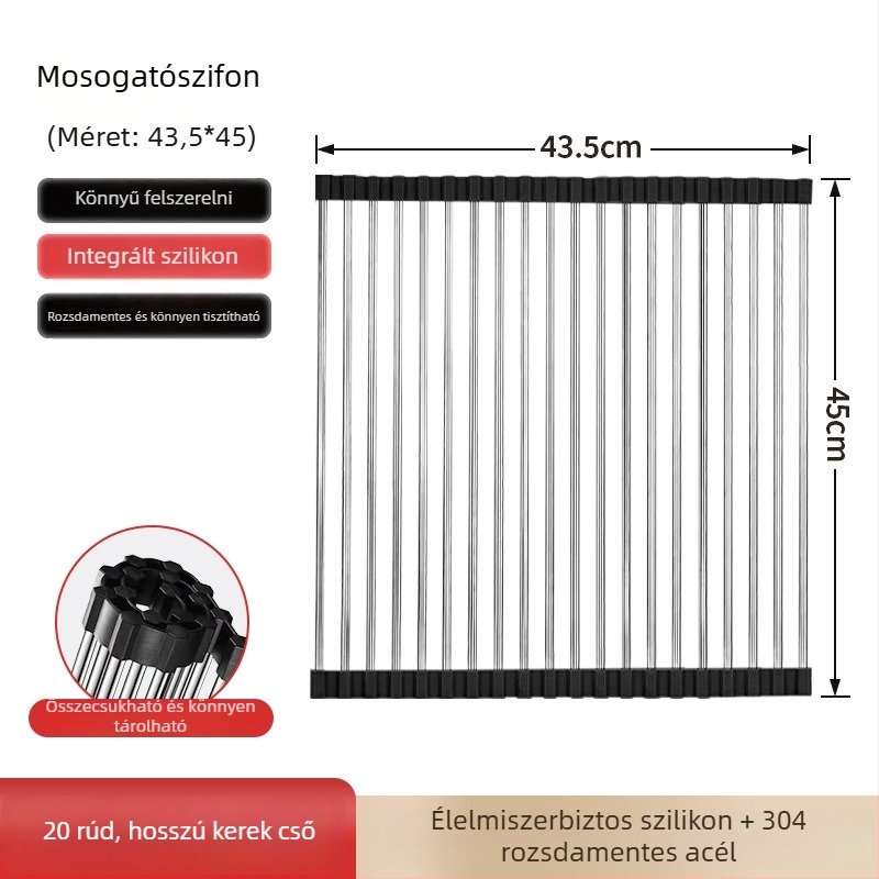 Dongxing rozsdamentes acél – roll-up konyhai leeresztő állvány, összecsukható edény-tároló