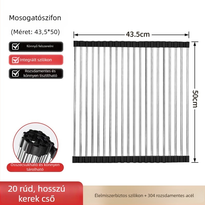 Dongxing rozsdamentes acél – roll-up konyhai leeresztő állvány, összecsukható edény-tároló