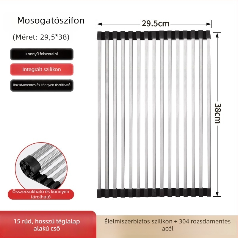 Dongxing rozsdamentes acél – roll-up konyhai leeresztő állvány, összecsukható edény-tároló
