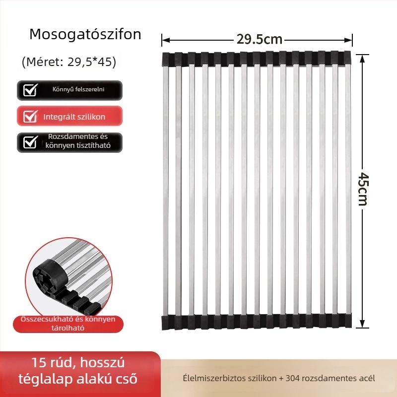 Dongxing rozsdamentes acél – roll-up konyhai leeresztő állvány, összecsukható edény-tároló