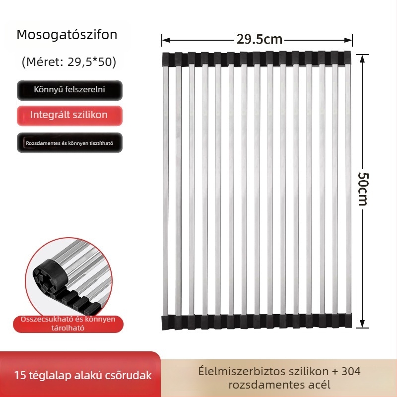 Dongxing rozsdamentes acél – roll-up konyhai leeresztő állvány, összecsukható edény-tároló