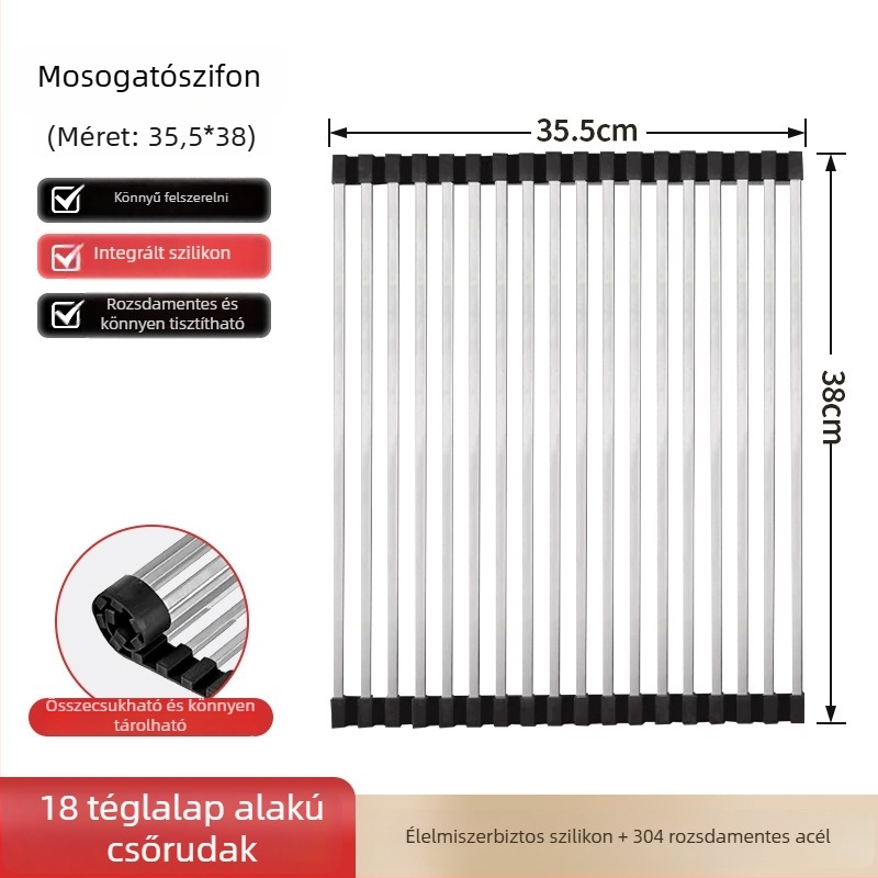 Dongxing rozsdamentes acél – roll-up konyhai leeresztő állvány, összecsukható edény-tároló