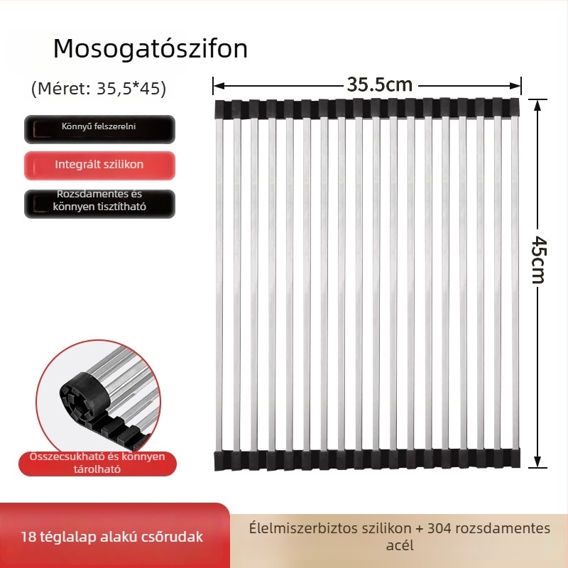 Dongxing rozsdamentes acél – roll-up konyhai leeresztő állvány, összecsukható edény-tároló