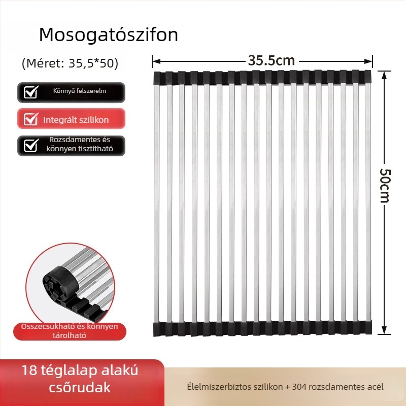 Dongxing rozsdamentes acél – roll-up konyhai leeresztő állvány, összecsukható edény-tároló