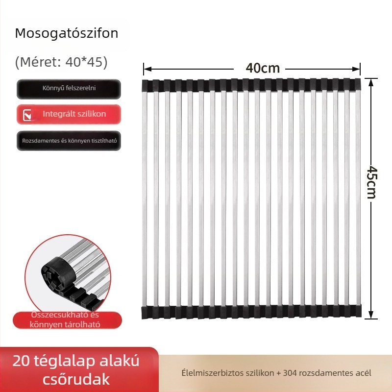 Dongxing rozsdamentes acél – roll-up konyhai leeresztő állvány, összecsukható edény-tároló