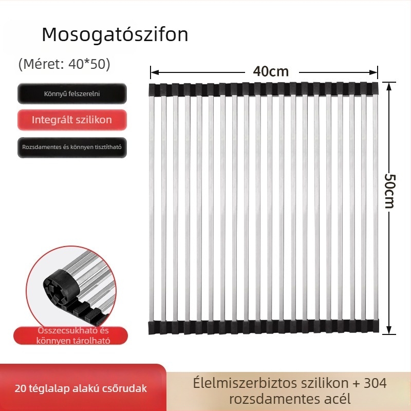 Dongxing rozsdamentes acél – roll-up konyhai leeresztő állvány, összecsukható edény-tároló