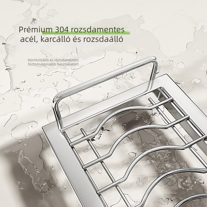 Konyhai szekrényhez tartozó edénytároló polc fiókelválasztóval — 304 rozsdamentes acél, többfunkciós, modern stílus, megjelenés 2025