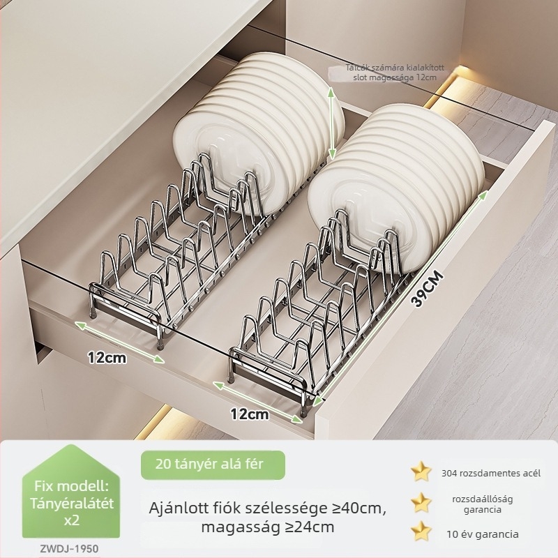 Konyhai szekrényhez tartozó edénytároló polc fiókelválasztóval — 304 rozsdamentes acél, többfunkciós, modern stílus, megjelenés 2025