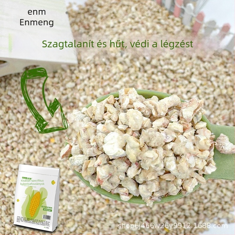 Hamster alom kukoricacsutkából nyári hűtéshez és szagkezeléshez, forgácsokkal és rutinnal