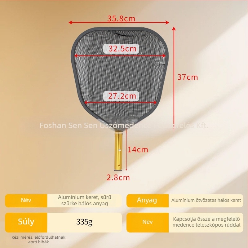 Medencére való alumíniumvázú háló – sűrű, sekély háló levelek és szemét gyűjtésére, medence tisztító kiegészítő