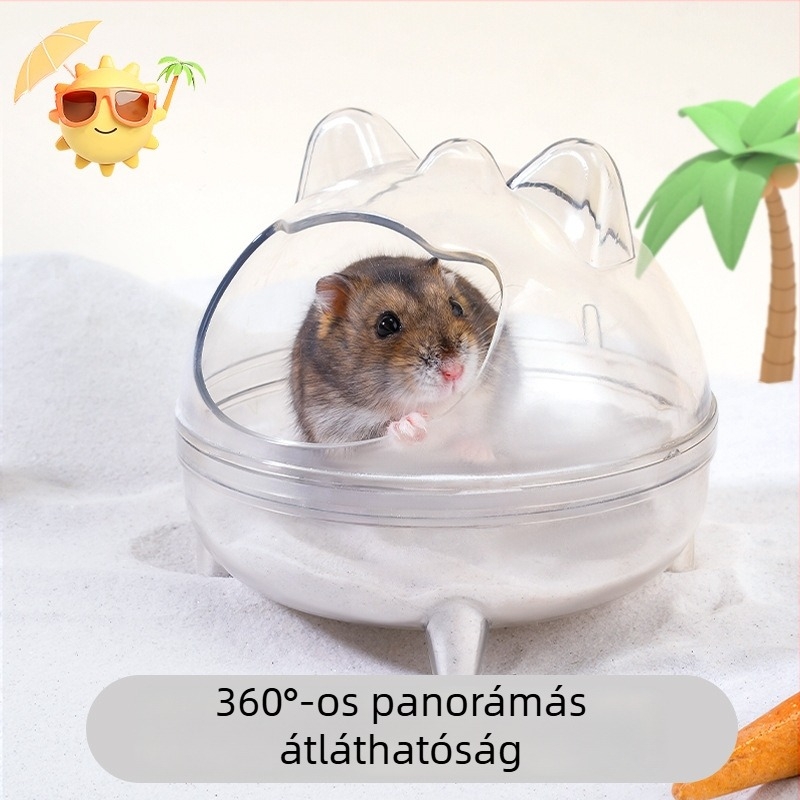 Macska alakú hörcsög fürdetőedény, fröccsenés elleni védelem, porálló, nagy méret, kétfunkciós használat